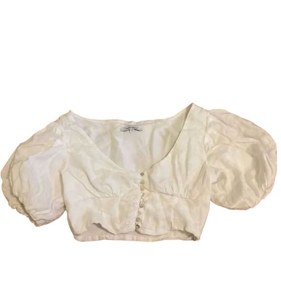 Olivaceous Cropped Pirate Puff Sleeve White Blouse - Picture 4 of 14